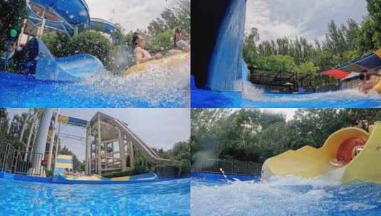 夏天水上乐园游乐园玩耍玩水水上运动相机高清在线视频素材下载