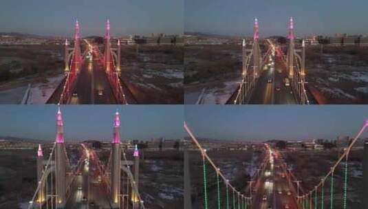 航拍北京昌平亮灯的南环大桥高清在线视频素材下载