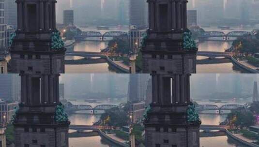 清晨蓝调航拍上海三件套苏州河高清在线视频素材下载