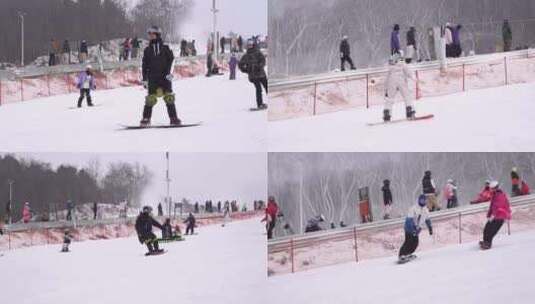 滑雪场 滑雪人群 雪上运动 单板双板高清在线视频素材下载