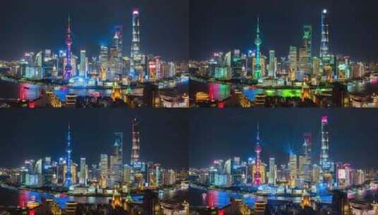 4K延时摄影夜景上海陆家嘴外滩建筑群高清在线视频素材下载