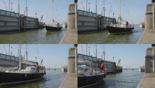 特写沿河城镇的船舶口高清在线视频素材下载