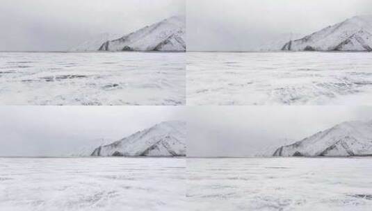 下雪天被大雪覆盖的湖面新疆喀拉库里湖喀湖高清在线视频素材下载