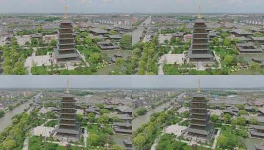 上海宝山寺寺庙中式建筑航拍高清在线视频素材下载
