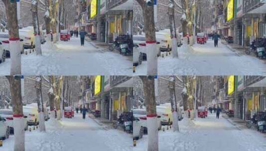 城市下雪街头结冰路面行人2高清在线视频素材下载