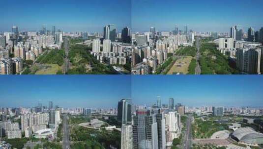 广东惠州云山西湖两旁建筑高楼交通航拍高清在线视频素材下载