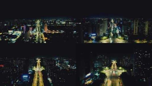 山东潍坊城市夜景交通车辆行驶航拍高清在线视频素材下载