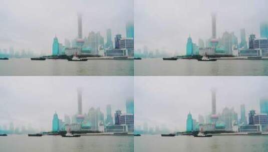 秋天雨雾中的上海外滩（4K)高清在线视频素材下载