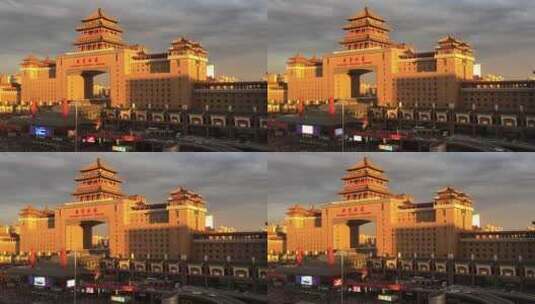 夕阳下的北京西站高清在线视频素材下载