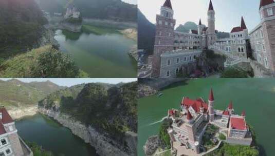 fpv穿越机航拍贵州兴义吉隆堡度假区城堡高清在线视频素材下载
