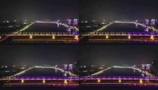 航拍湖北襄阳夜景襄阳汉江大桥夜景高清在线视频素材下载