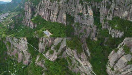 浙江温州雁荡山悬崖吊桥航拍高清在线视频素材下载