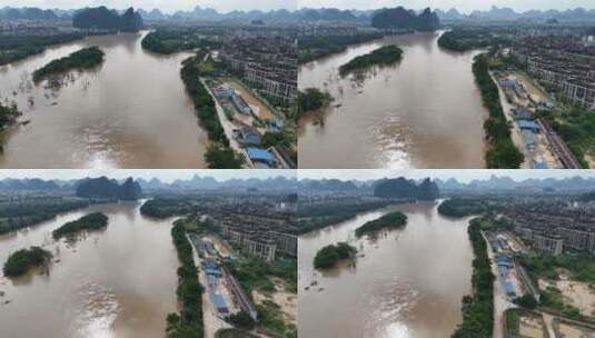 桂林夏季洪水暴雨后高清在线视频素材下载