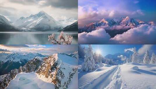 日出雪山山峰山脉云海唯美雪景风景风光ai高清在线视频素材下载