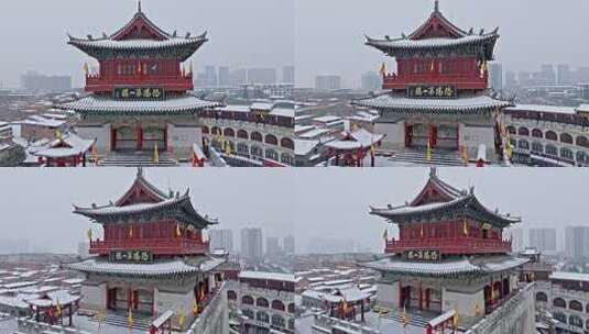 航拍洛阳丽景门雪景高清在线视频素材下载