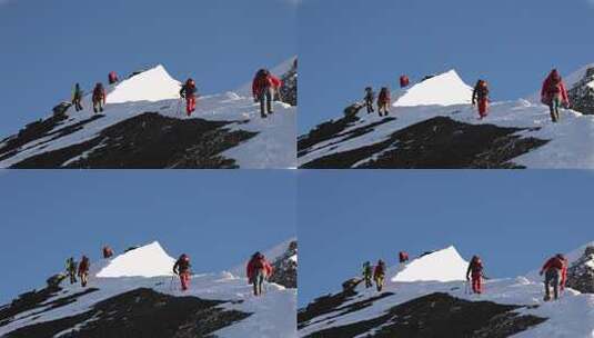 攀登四川岷山山脉主峰雪宝顶雪峰的登山队高清在线视频素材下载