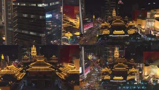 【4k】静安寺 夜景航拍高清在线视频素材下载