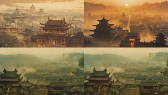 古代都城日落日出黄昏风景 唐朝宋朝长安城高清在线视频素材下载