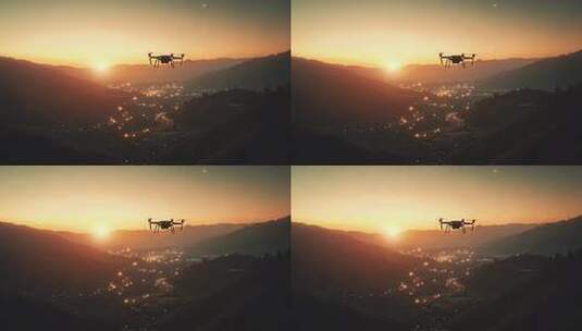 日落时分无人机飞越山谷城市高清在线视频素材下载
