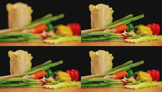 多种蔬菜变焦摆拍白菜辣椒大葱蒜毫大蒜高清在线视频素材下载