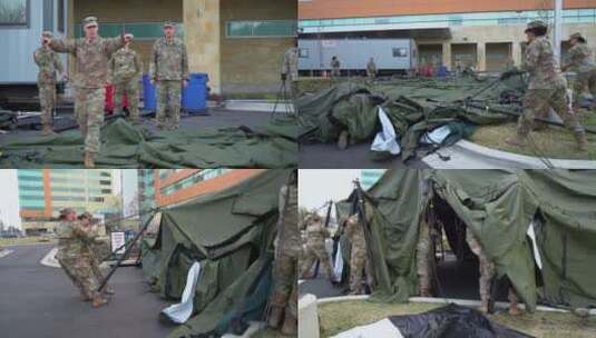疫情下马里兰州警卫队搭建帐篷进行紧急分诊高清在线视频素材下载