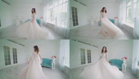 女模特展示婚纱高清在线视频素材下载