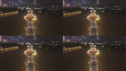 福州 漳州 南山桥 夜景 灯光 航拍高清在线视频素材下载