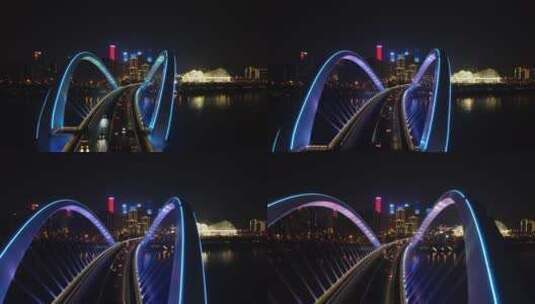航拍广西南宁城市夜景交通高清在线视频素材下载