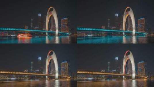 广州_猎德大桥_船来船往_夜景固定延时高清在线视频素材下载