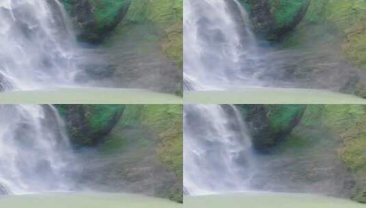 旅游景区湖南湘西大龙洞瀑布竖屏航拍高清在线视频素材下载