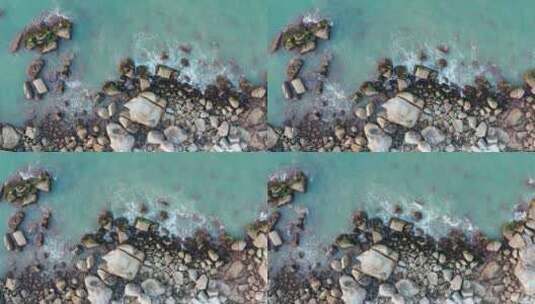 海边礁石和海浪的俯视视角高清在线视频素材下载