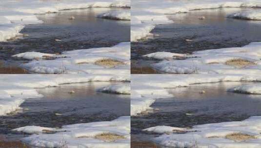 冰雪融化水流潺潺高清在线视频素材下载