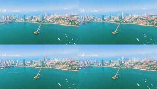 夏季航拍青岛栈桥高清在线视频素材下载