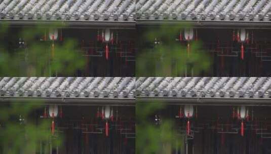 传统园林别墅挂灯笼的屋檐高清在线视频素材下载