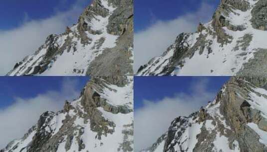 巴郎山航拍4k素材无人机贴着山脊飞行高清在线视频素材下载