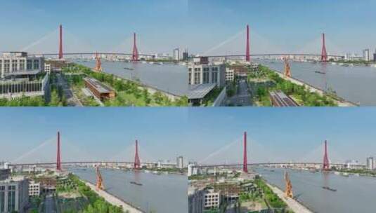 杨浦滨江与杨浦大桥高清在线视频素材下载