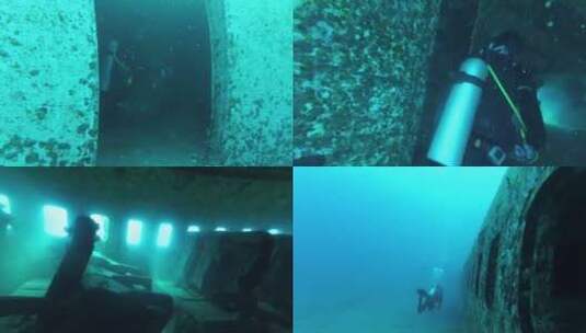 潜水拍摄飞机残骸高清在线视频素材下载