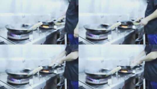 餐厅厨房的厨师忙碌模糊的身影后厨准备食材高清在线视频素材下载
