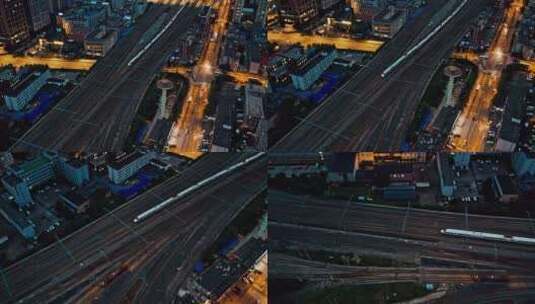 辽宁沈阳北站铁路高铁夜景航拍高清在线视频素材下载