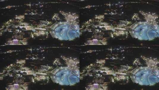航拍上海玛雅水上乐园游乐设施夜景全景高清在线视频素材下载