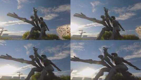 奥运村 雕塑 逆时针旋转高清在线视频素材下载