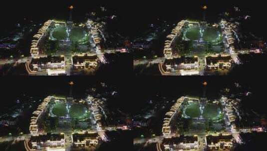 夜晚休闲广场市民乘凉航拍高清在线视频素材下载