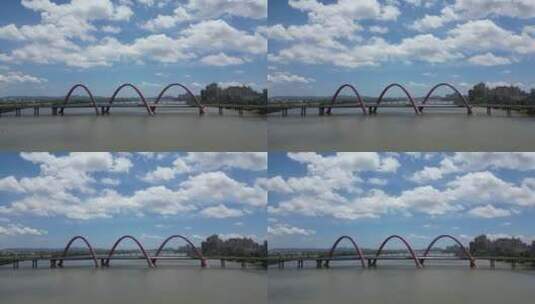 航拍江西抚州中州大桥交通高清在线视频素材下载