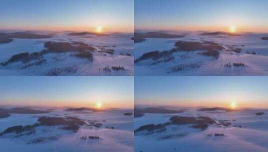 航拍内蒙雪原风光日落高清在线视频素材下载