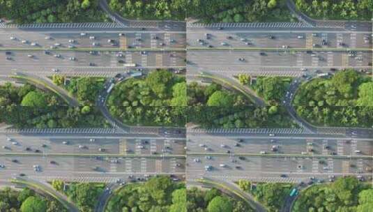 城市快速路车道车流航拍高清在线视频素材下载