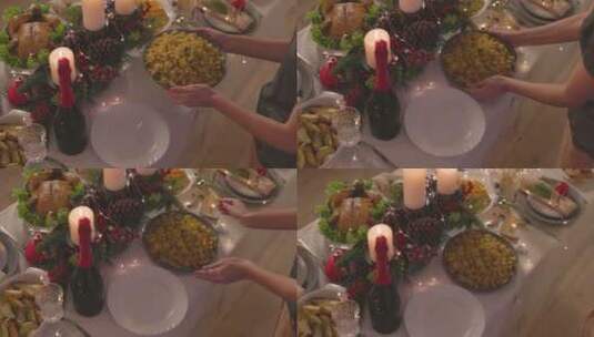 圣诞节女人把米饭放在餐桌上高清在线视频素材下载
