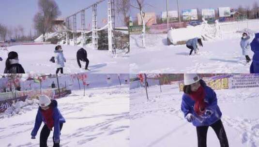 冬季 白雪 童趣 打雪仗高清在线视频素材下载