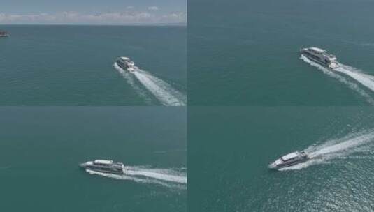青海湖游艇跟拍航拍高清在线视频素材下载