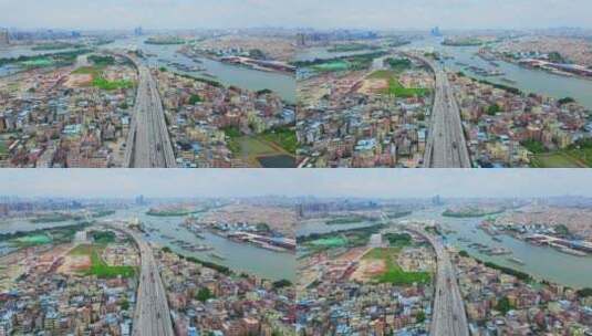 航拍广州丫髻沙大桥交通高清在线视频素材下载