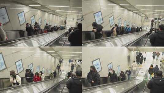 电梯扶梯地铁上下班旅行人流高清在线视频素材下载